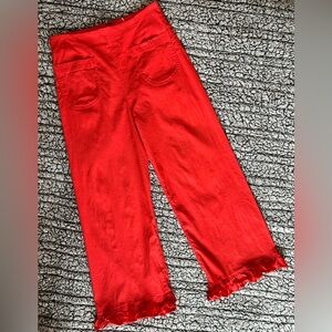 Maeve by Anthropologie Red Colette Ruffle-Hem Wide Leg Pants